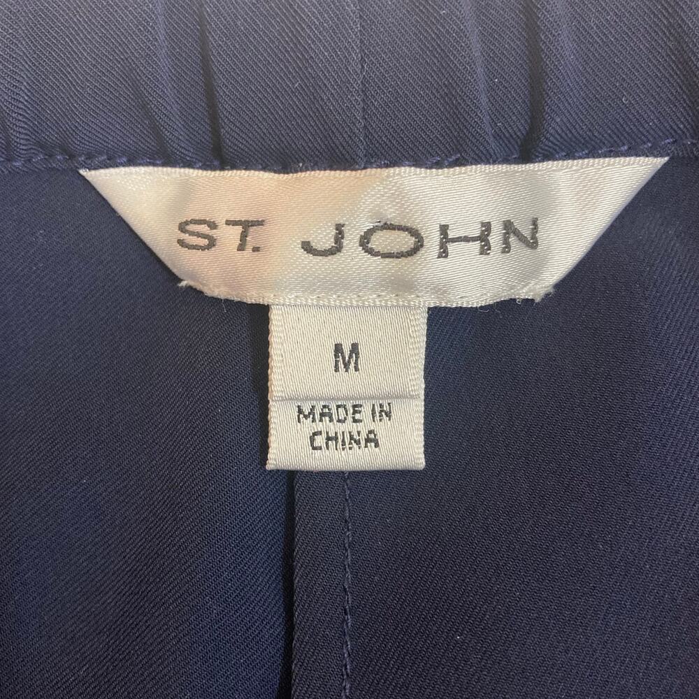St John navy blue wide leg pants, Ladies medium drawstring waist casual bottom - Picture 5 of 6